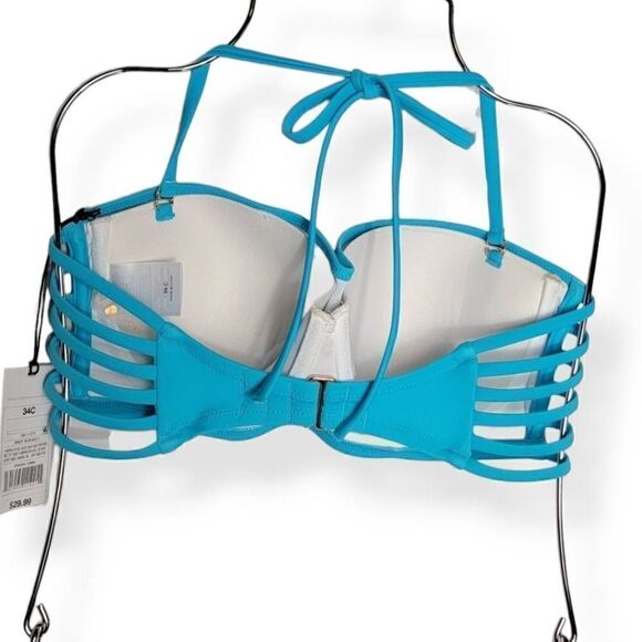 Shade & Shore Bright Blue Halter Bikini Top 34C - Picture 2 of 3